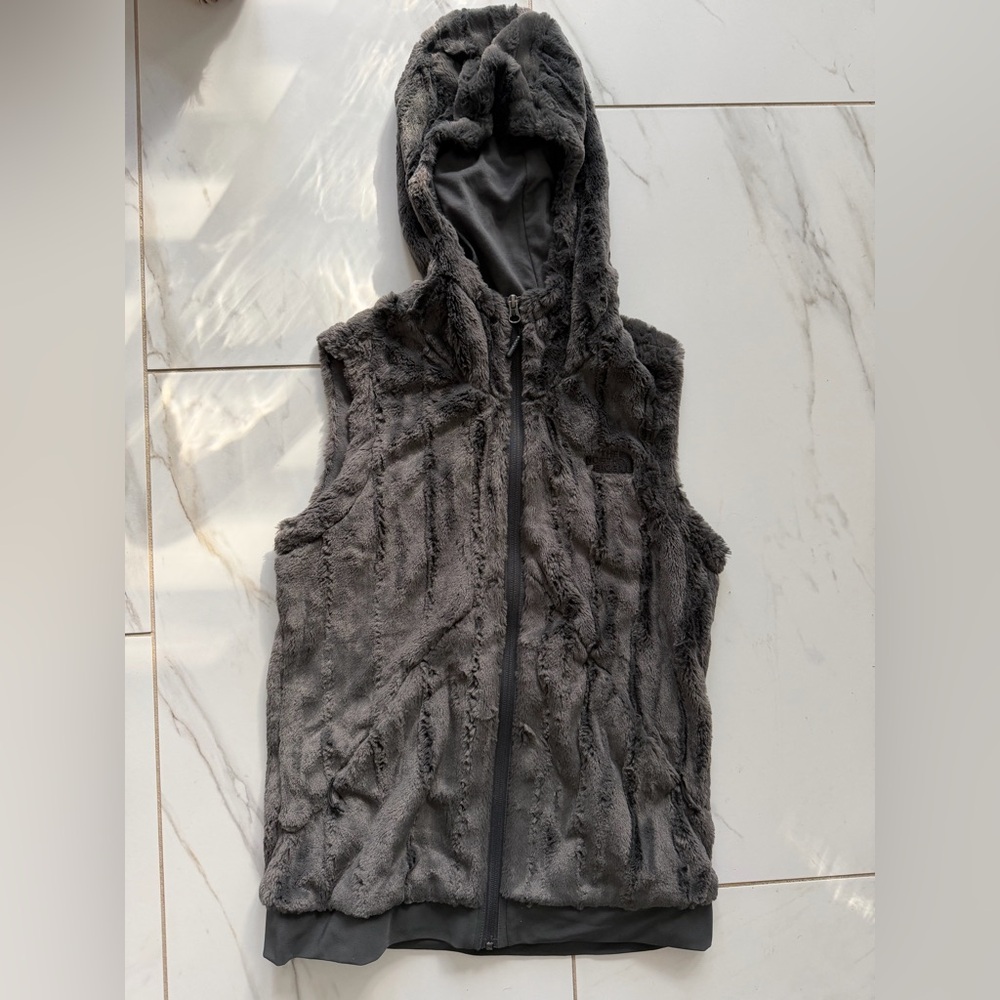 NORTH FACE Furlander Hooded Fleece Vest Faux Fur Size Small